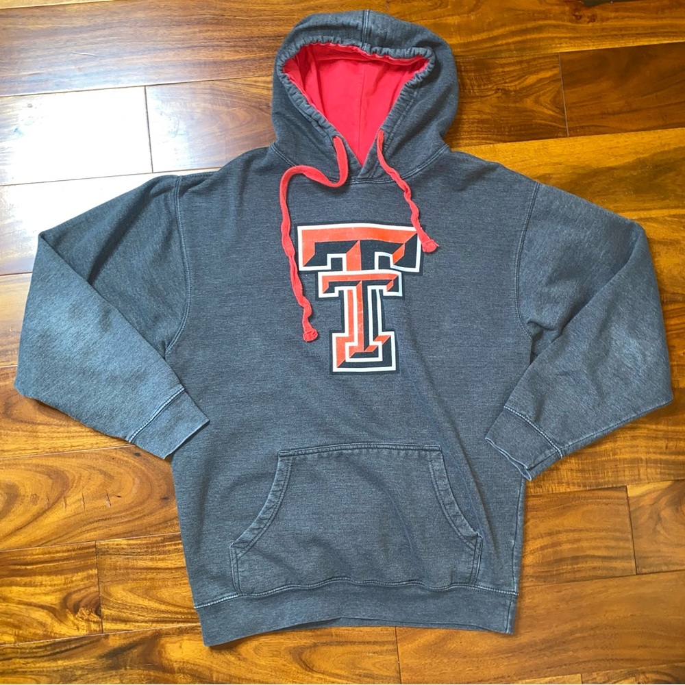 GUC Men’s Size Medium, Texas Tech Heather Gray Hoodie Long Sleeve w/ Red Lining